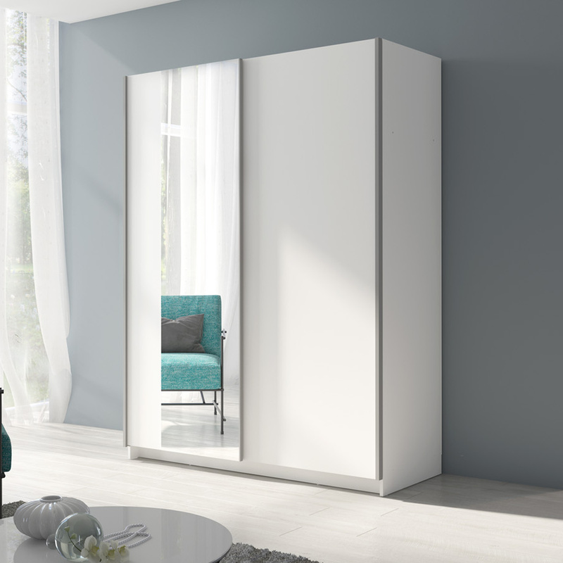 Szafa do sypialni 150 cm z lustrem przesuwna GRANDI biała