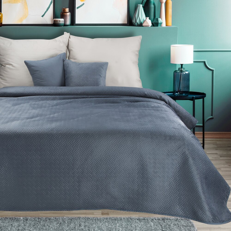 Narzuta na łóżko 170x210 cm grafitowa FLEXY 5 miękka w dotyku welurowa