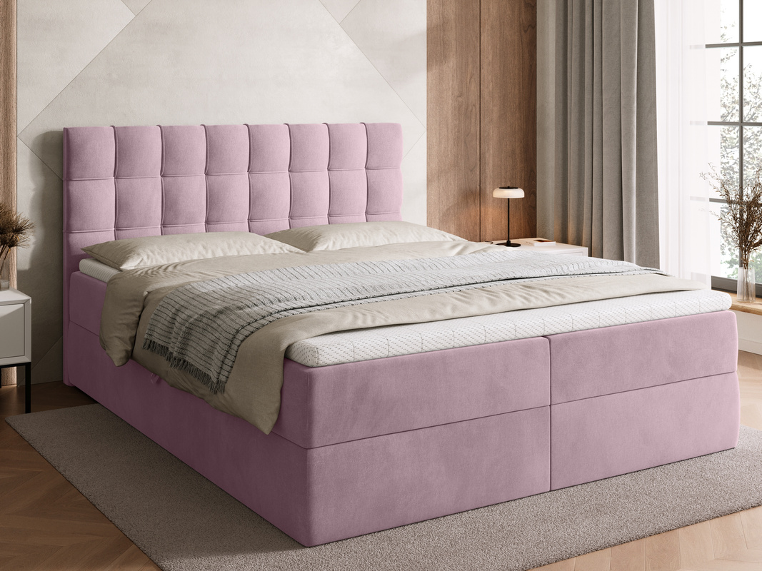 Łóżko kontynentalne 140x200 cm z pojemnikiem DETROIT pudrowy róż