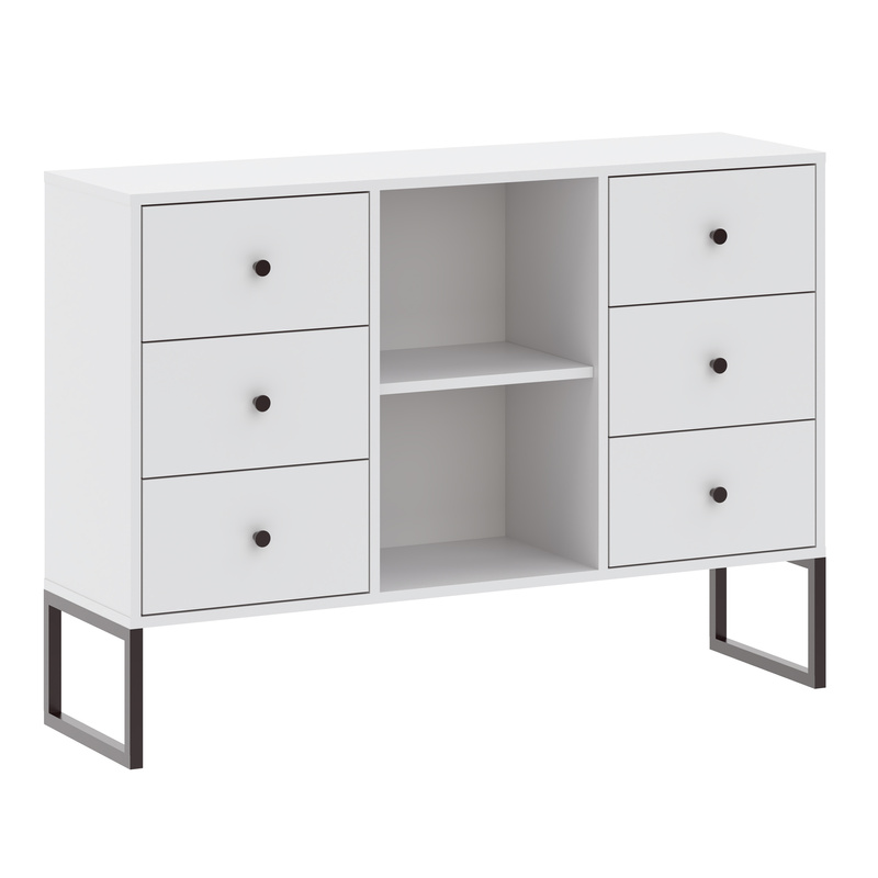Komoda 115 cm do salonu z szufladami i wnękami LAMORI biała