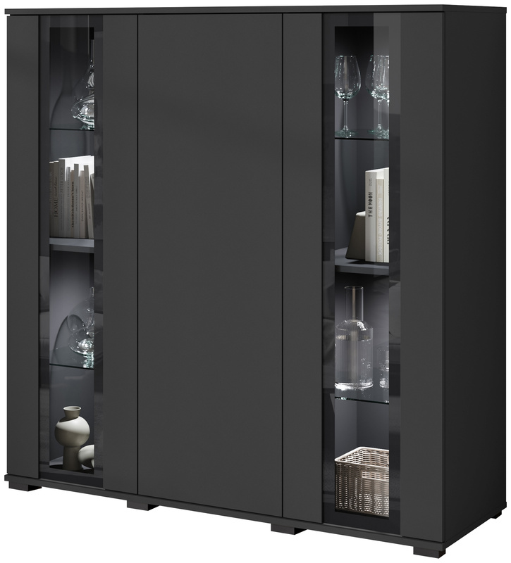 Czarna komoda z witryną 120 cm do salonu CAVIO