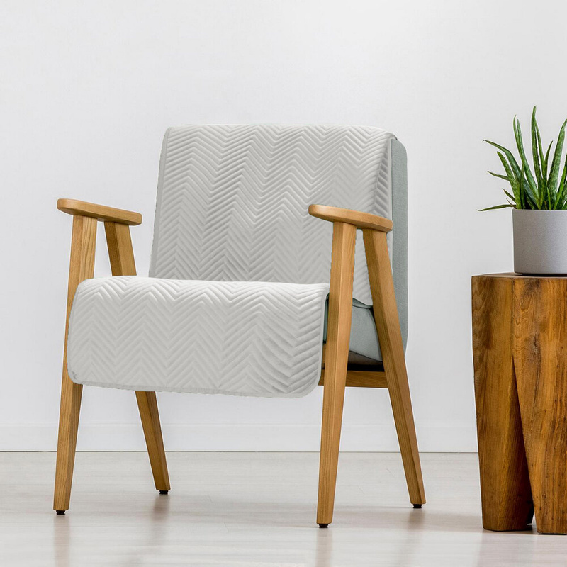 Narzuta na fotel 70x160 cm SOFFIE biała welwetowa pikowana w jodełkę