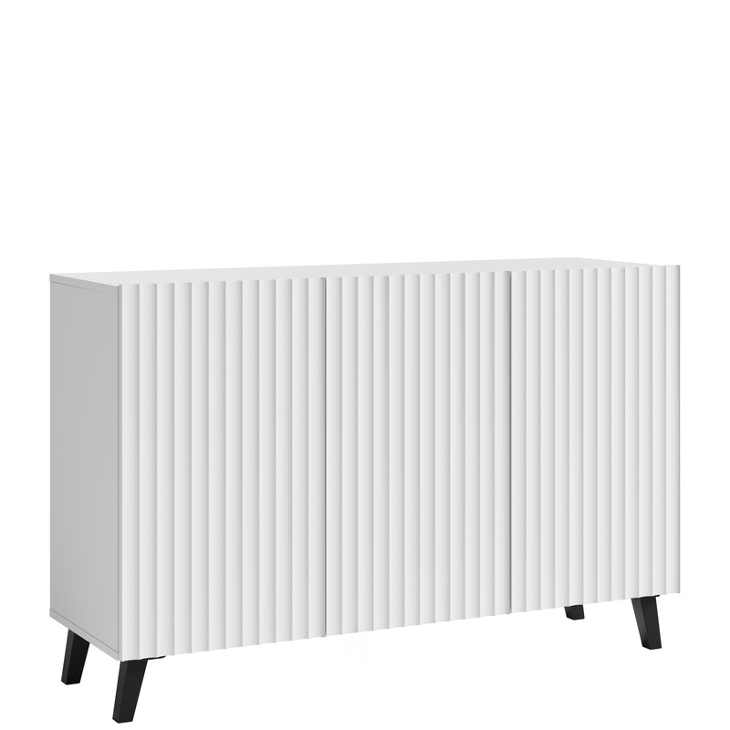 Biała komoda do salonu z ryflowanymi frontami 120 cm PUNES cichy domyk