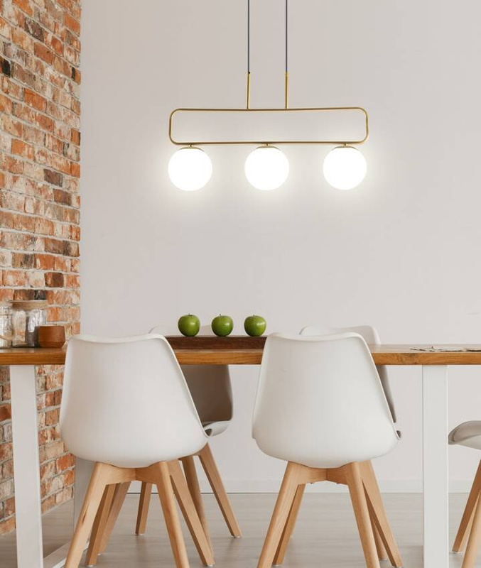 Złota lampa wisząca 3-punktowa do salonu JOVE metal i szkło