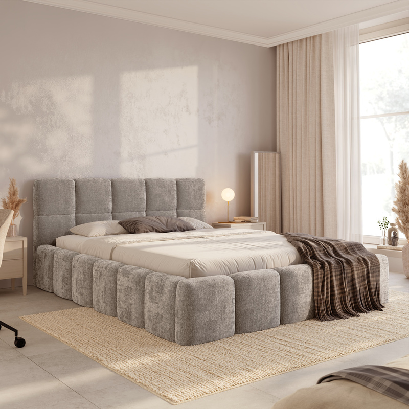 Łóżko do sypialni 140x200 z pojemnikiem tapicerowane CUDDY