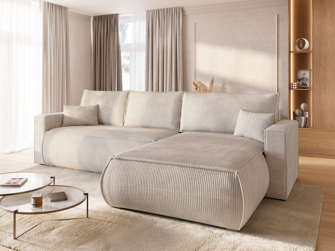 Beżowa rozkładana kanapa narożna do salonu HAVANA