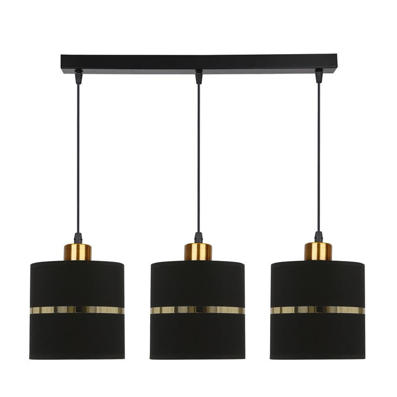 Czarna lampa wisząca 3-punktowa do salonu ASSAM złoty środek