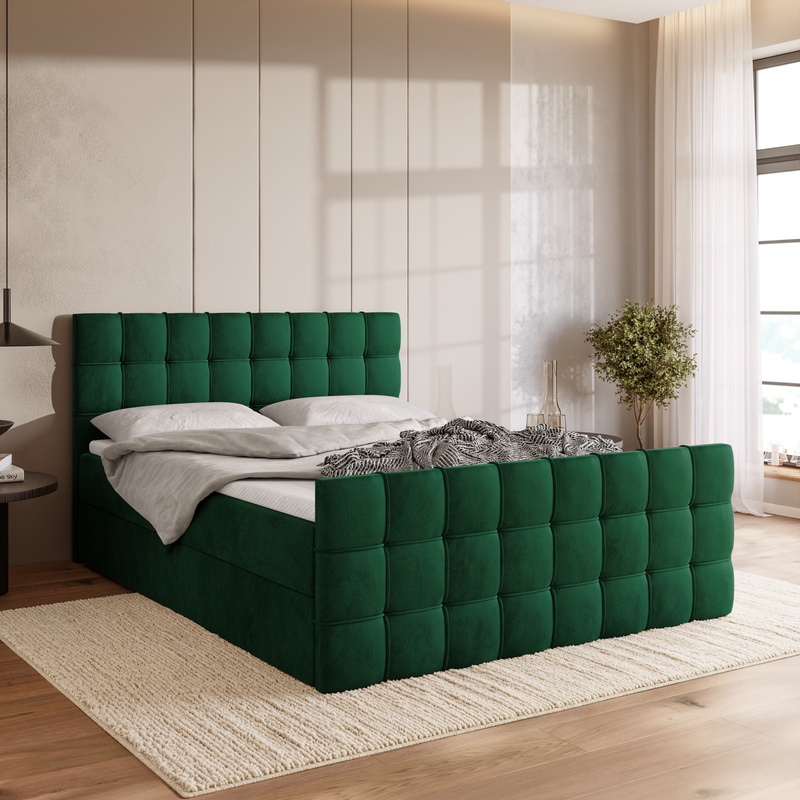 Łóżko sypialniane 140x200 cm z pojemnikiem DETROIT DUO zielony