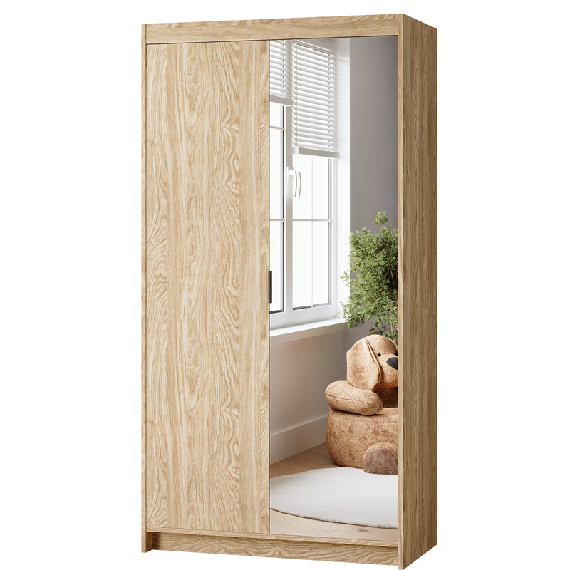 Dwudrzwiowa modułowa szafa z lustrem i półkami 90 cm dąb olejowany KUBA