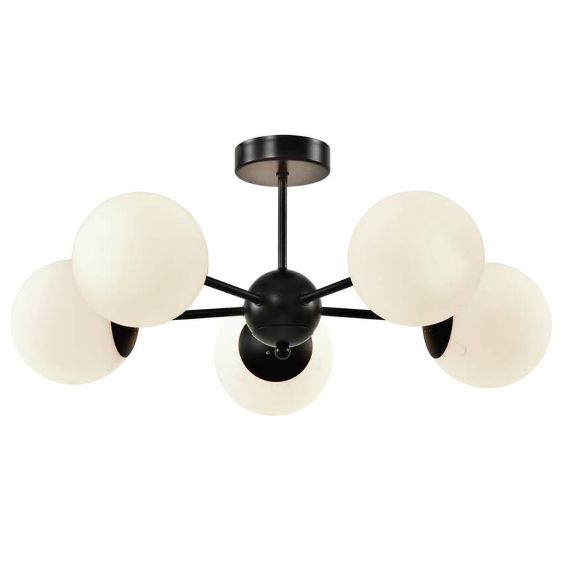 Czarna lampa wisząca z białym kloszem 5-punktowa do salonu CALARI