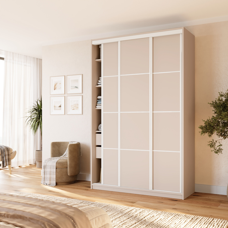 Beżowa wysoka szafa przesuwna 150 cm do sypialni VITA MAX
