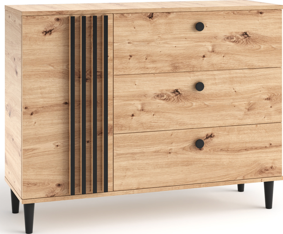 Komoda 120 cm na nóżkach z szufladami do salonu LERON dąb artisan