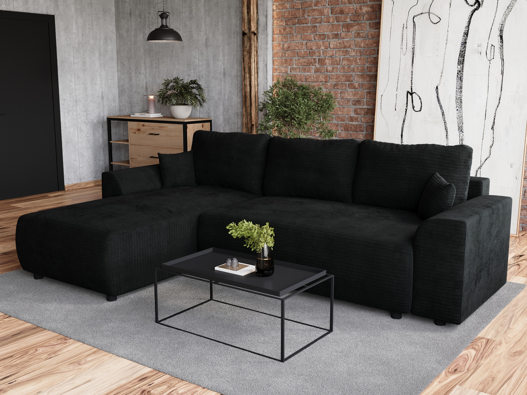 Rozkładany narożnik czarny z funkcją spania do salonu ROMEO