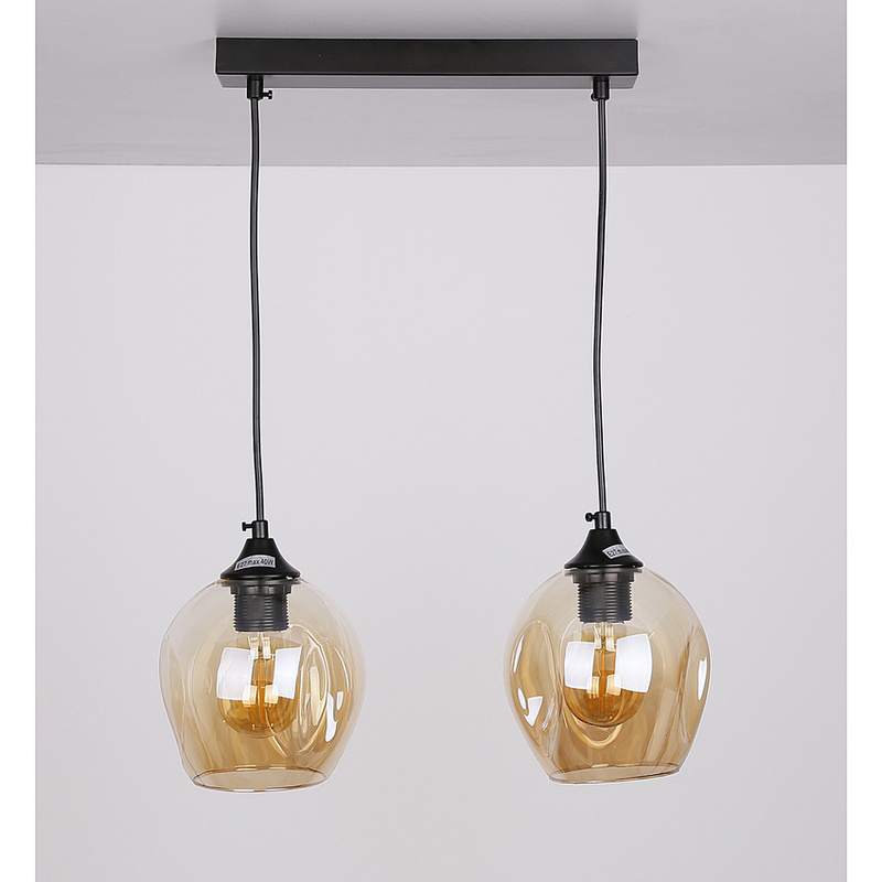Czarna brązowa lampa wisząca szklana 2xE27 do salonu ASPA