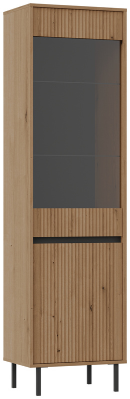 Drewnopodobna witryna do salonu 56 cm na nóżkach OMEGA