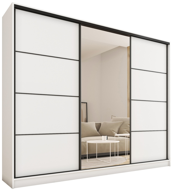 Duża biała szafa przesuwna z lustrem 250 cm LOFT MAX