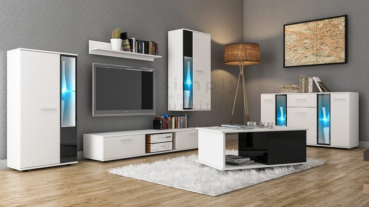 Meblościanka z komodą i ławą biały mat KUBA