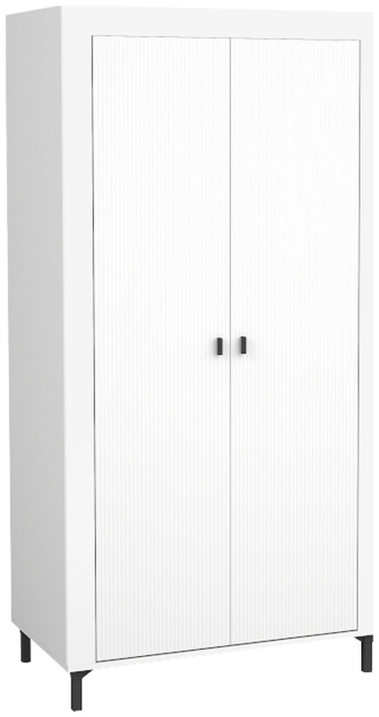 Biała szafa dwudrzwiowa z półkami i drążkiem 97 cm MISTY