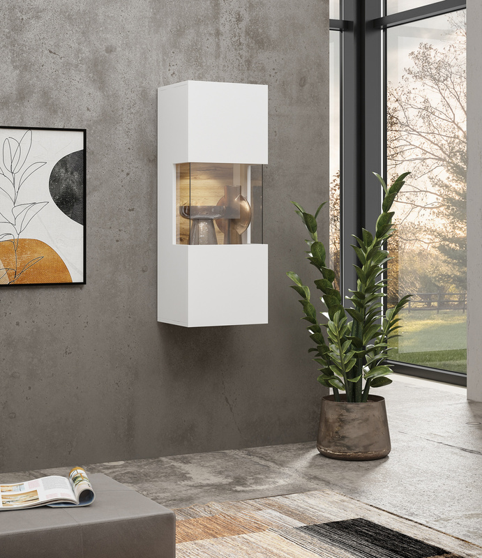 Biała witryna wisząca do salonu AVENTELI