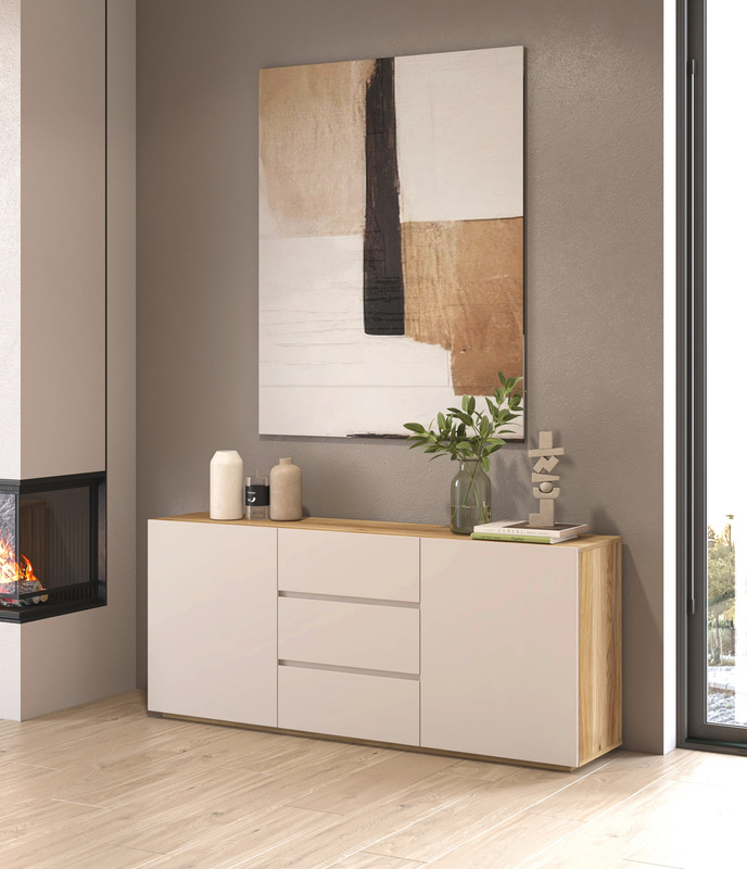 Komoda do salonu 150 cm z szufladami CRISS dwudrzwiowa kaszmir