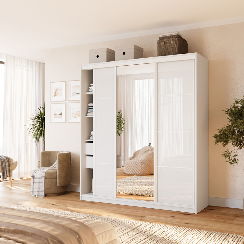 Biała szafa przesuwna z lustrem 180 cm VITA połysk