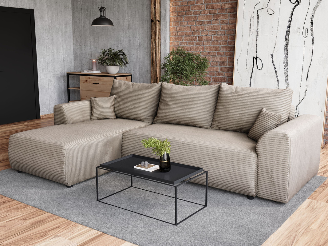 Beżowy narożnik do salonu rozkładany z funkcją spania ROMEO