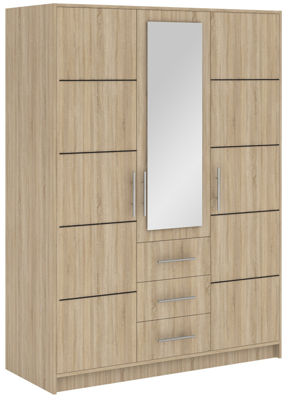 Grafitowa szafa trzydrzwiowa 147 cm z szufladami i półkami BILL