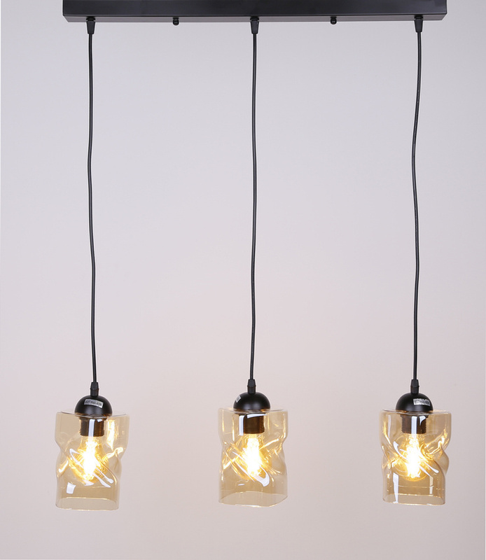 Czarna lampa wisząca na listwie 3-płomienna do salonu FELIS szkło
