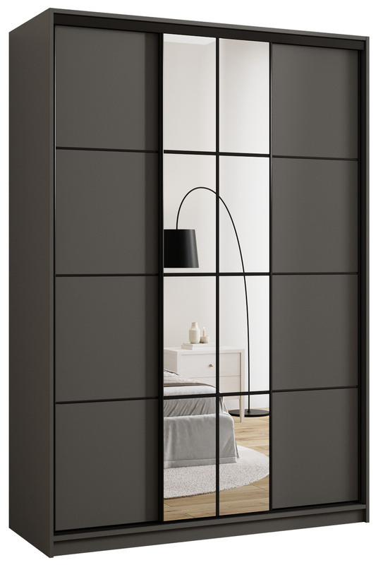 Grafitowa szafa przesuwna z lustrem 150 cm do sypialni EDGE
