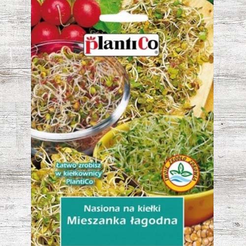 1 szt, Mieszanka łagodna (delikatna), nasiona na kiełki - Nasiona: Ilość w opakowaniu: 20 g