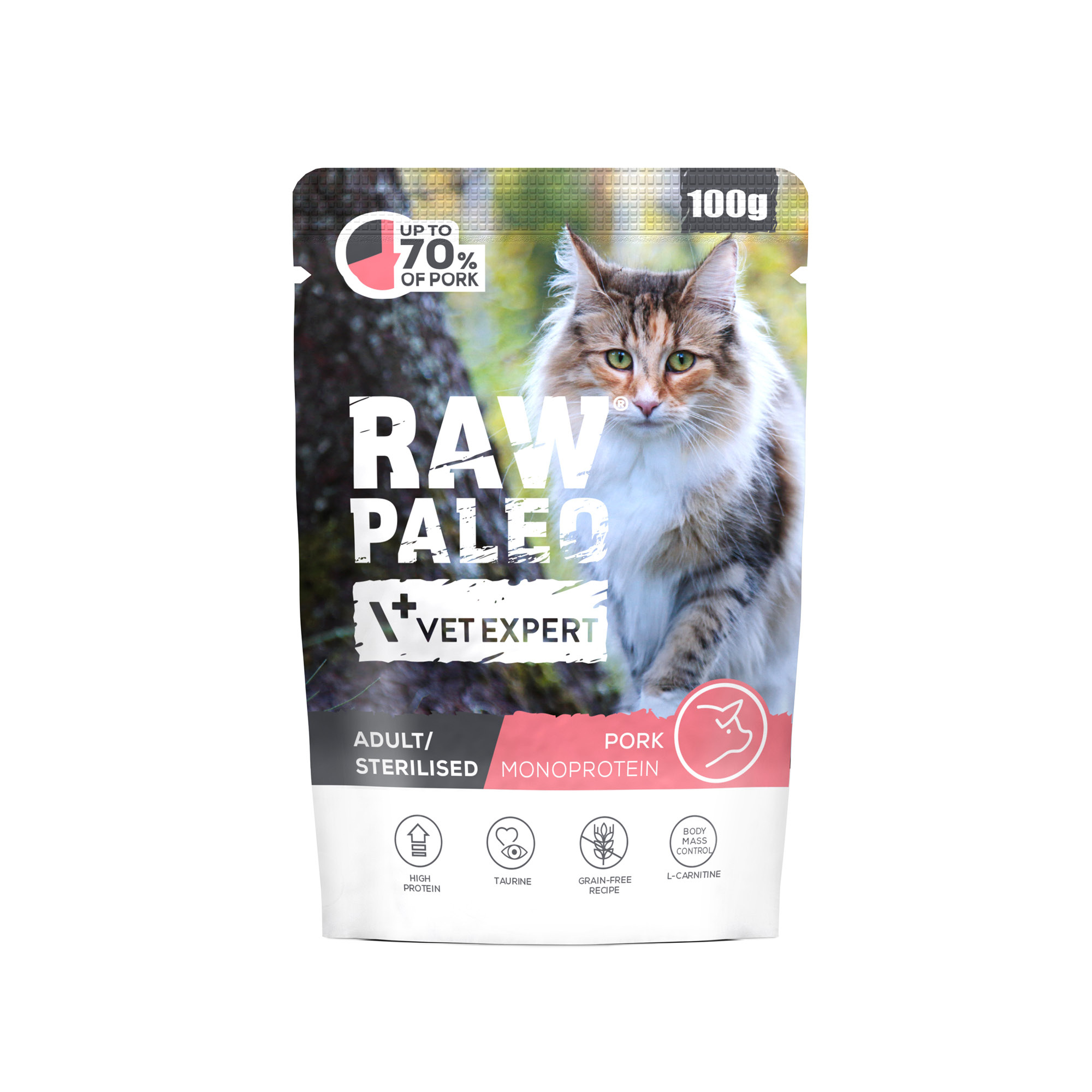 RAW PALEO ADULT/STERILISED CAT PORK 100g - mokra karma dla kotów dorosłych i sterylizowanych - wieprzowina