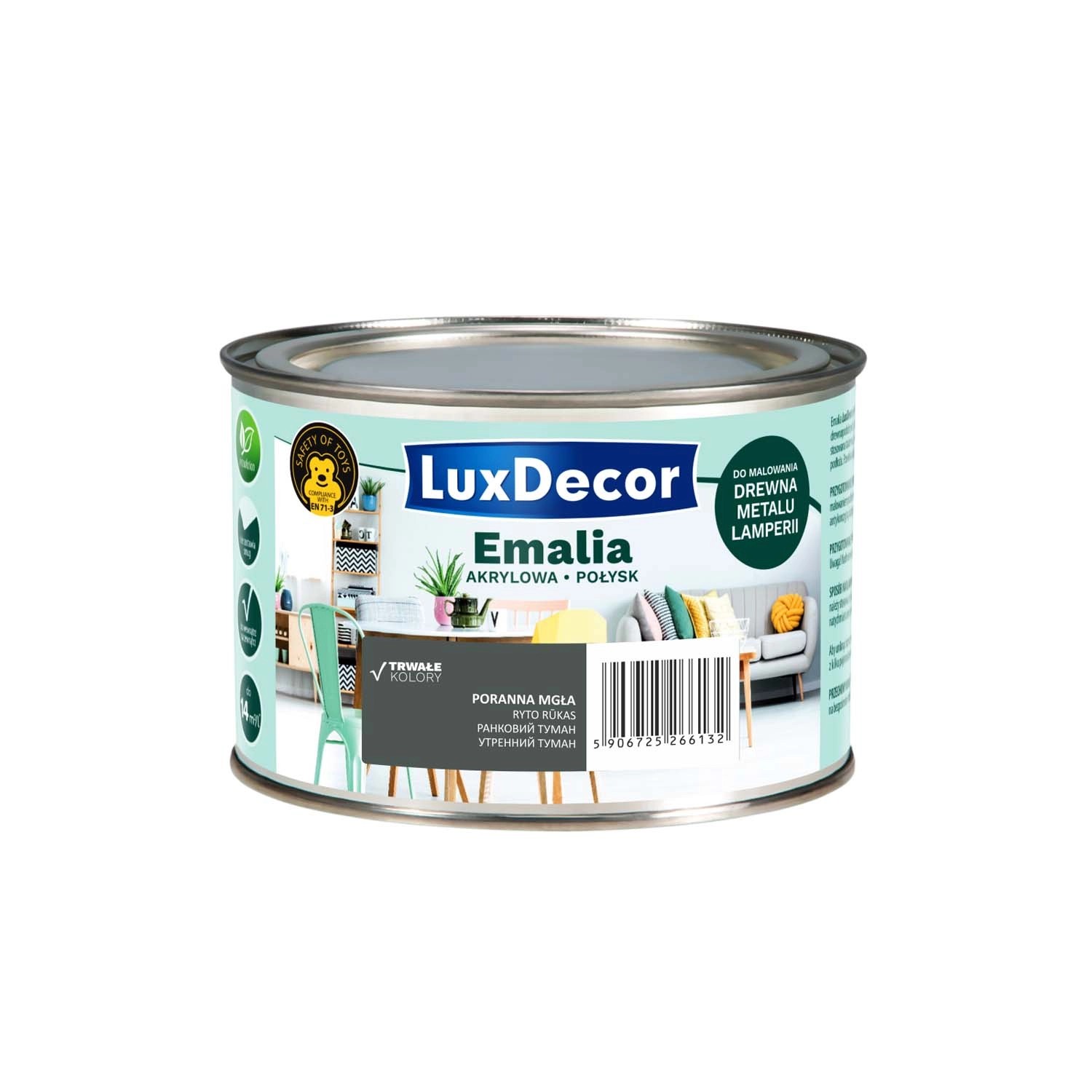 LuxDecor Emalia akrylowa do drewna i metalu połysk poranna mgła 400 ml