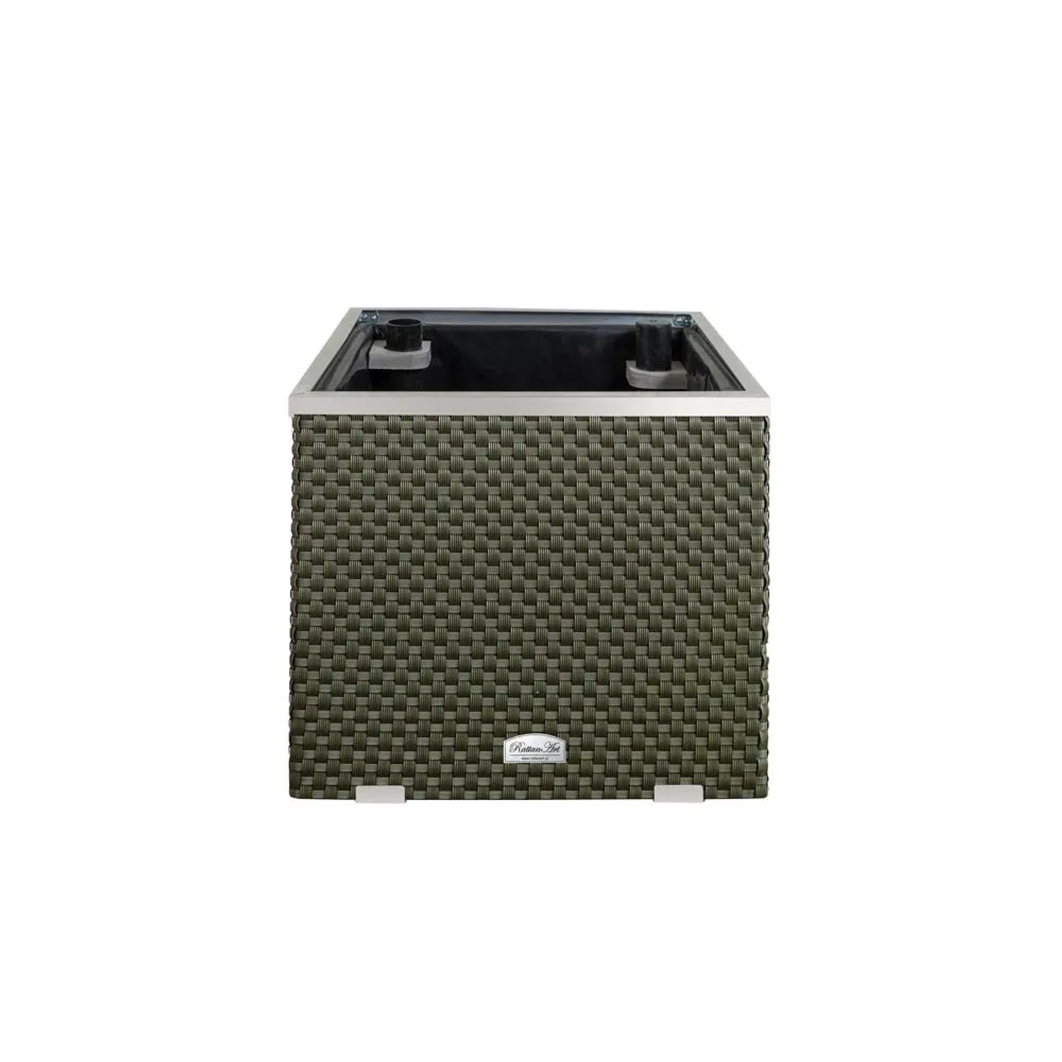 Donica rattanowa z nawodnieniem zielona - 50 x 50 x 43 cm