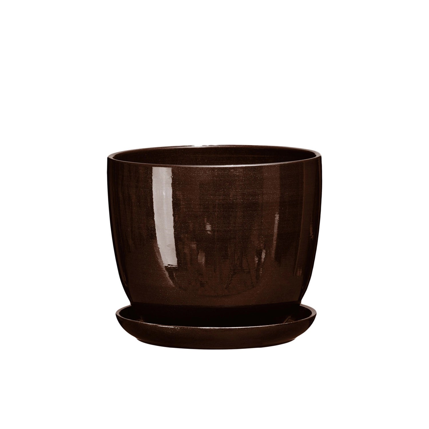 Doniczka z podstawką Sofia brąz połysk - 24,5 cm