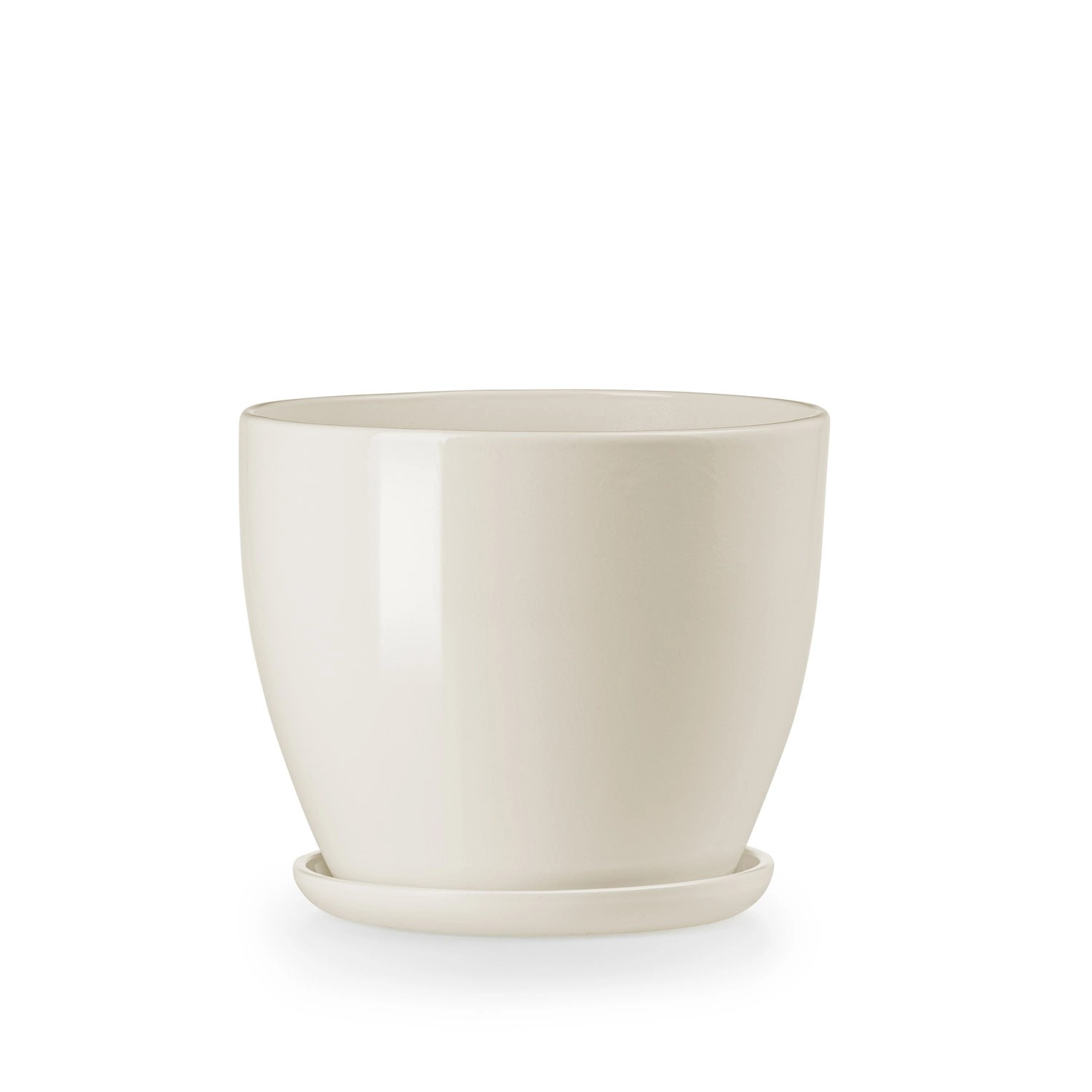 Doniczka z podstawką kremowy połysk - 16 cm