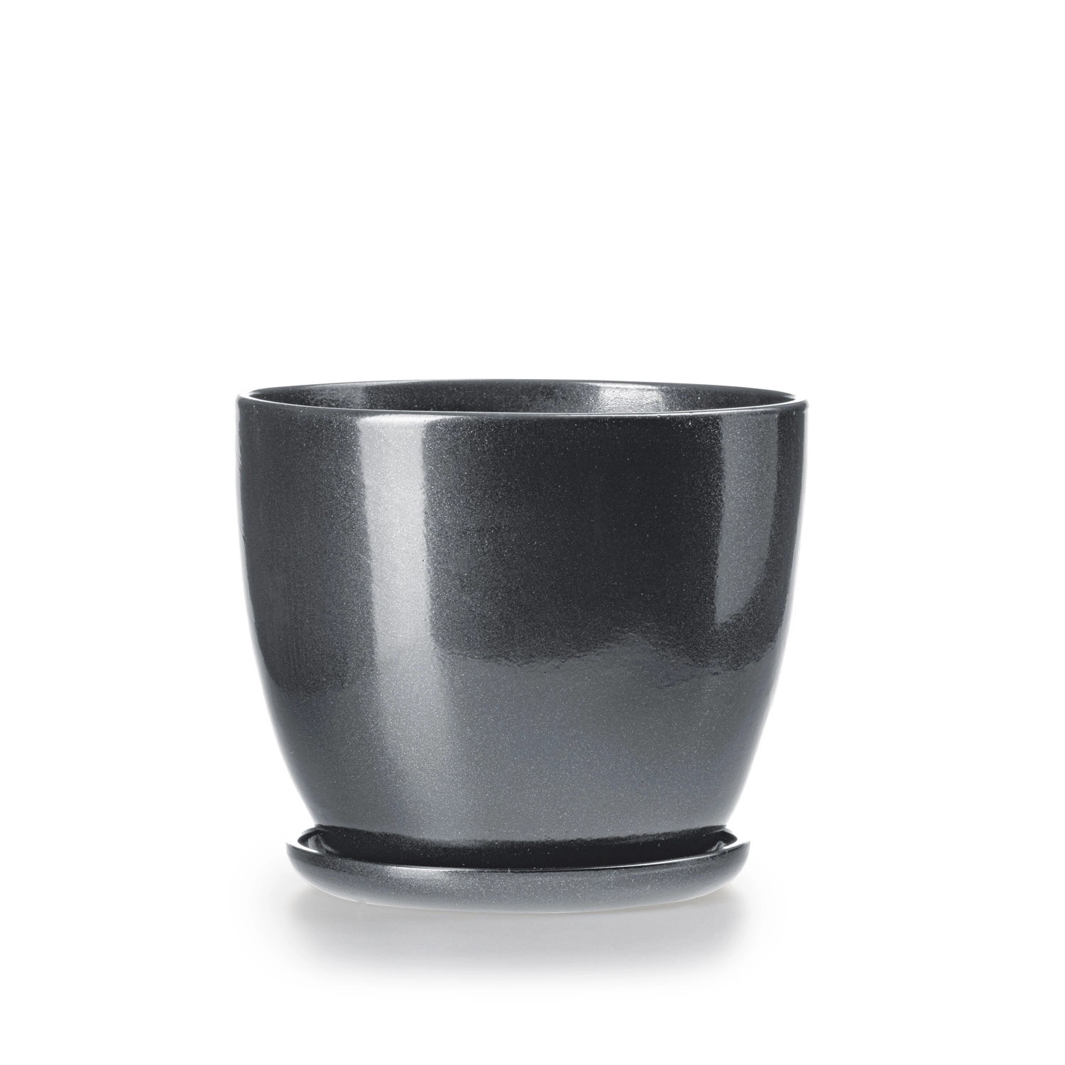 Doniczka z podstawką szary połysk - 18 cm