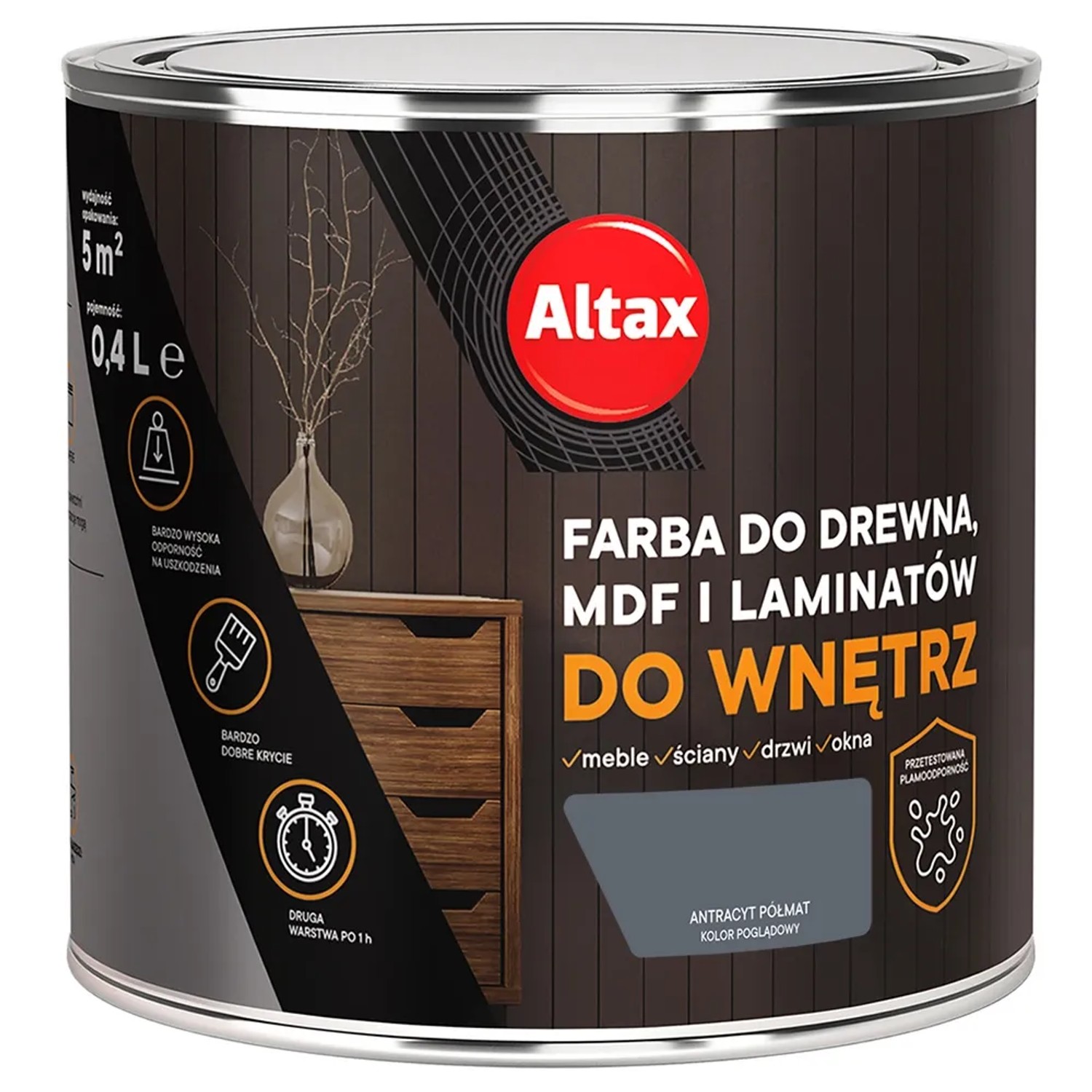 Farba do drewna ALTAX do wnętrz antracyt 400 ml