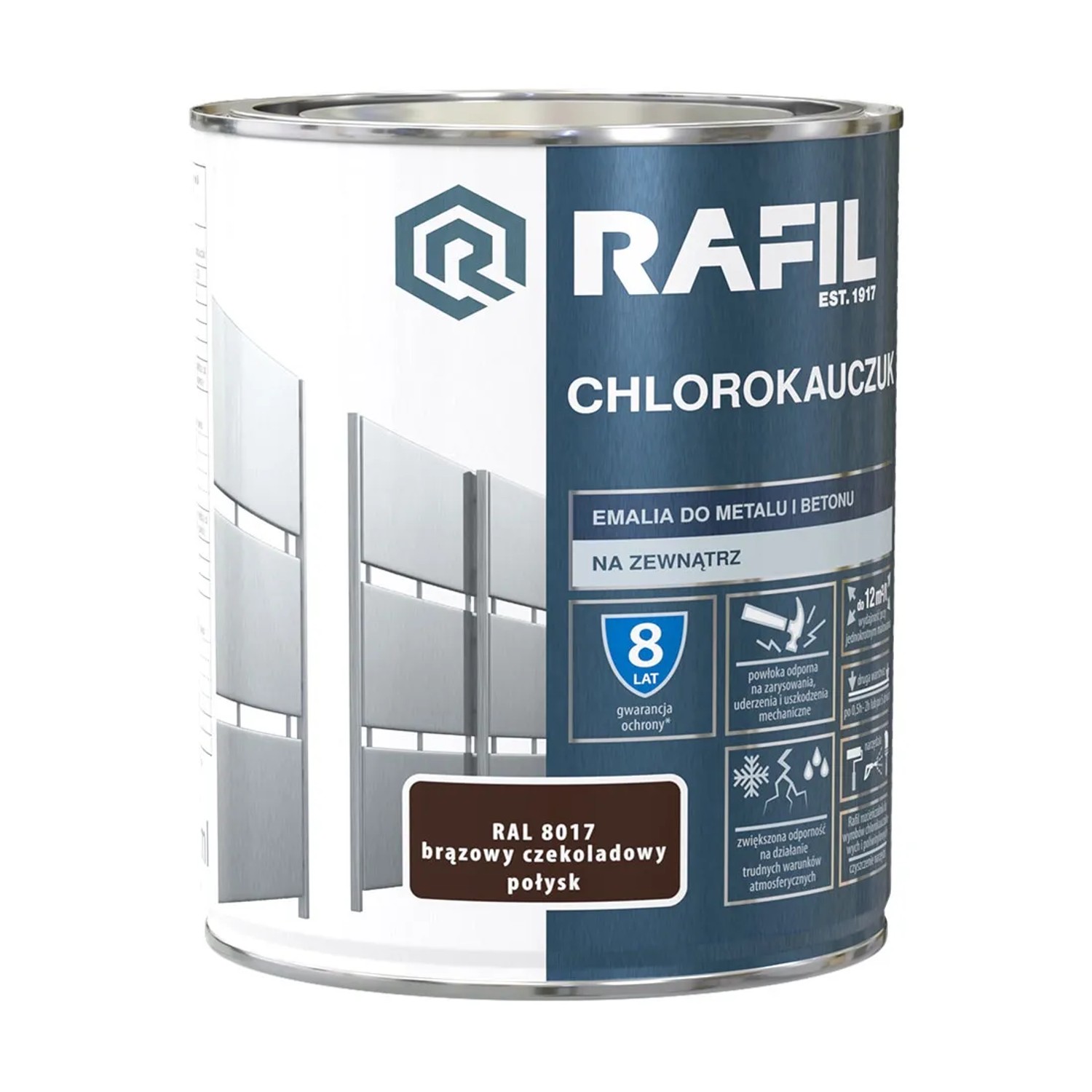 Rafil Chlorokauczuk do metalu i betonu 0,75L brąz czekoladowy RAL8017