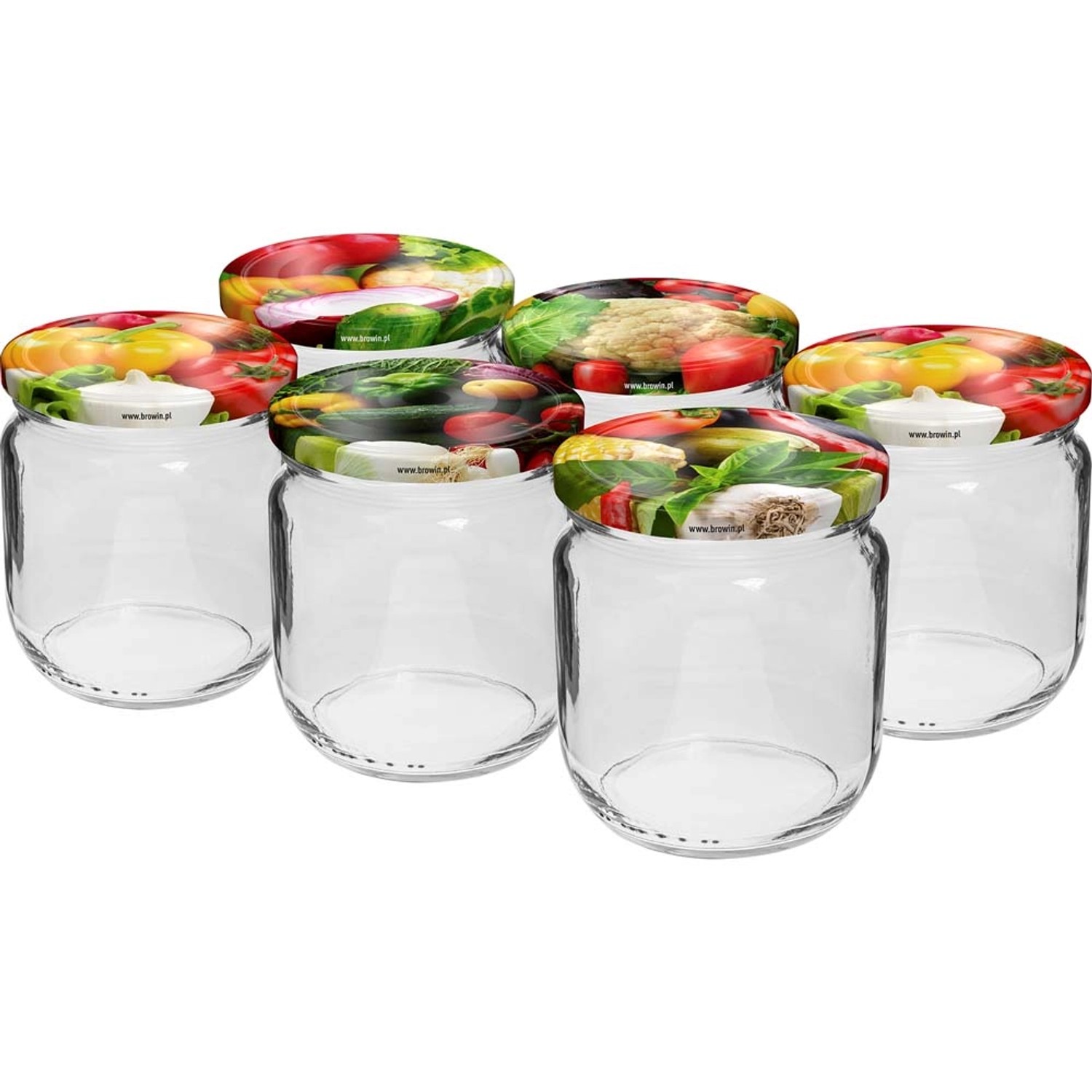 Słoik z kolorową zakrętką fi 82/6, 6 szt. - 580 ml