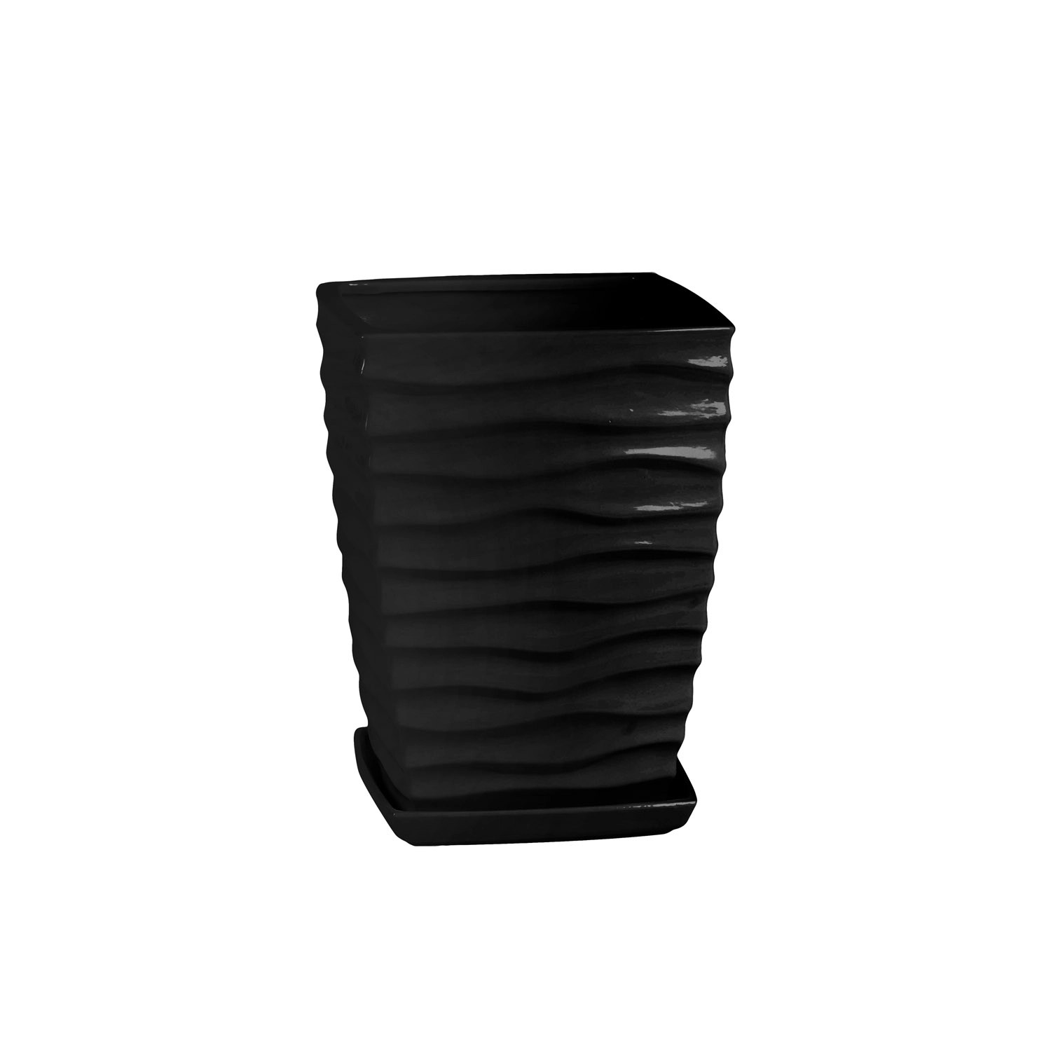 Doniczka z podstawką Kwadrat Duna czarny połysk - 29 cm