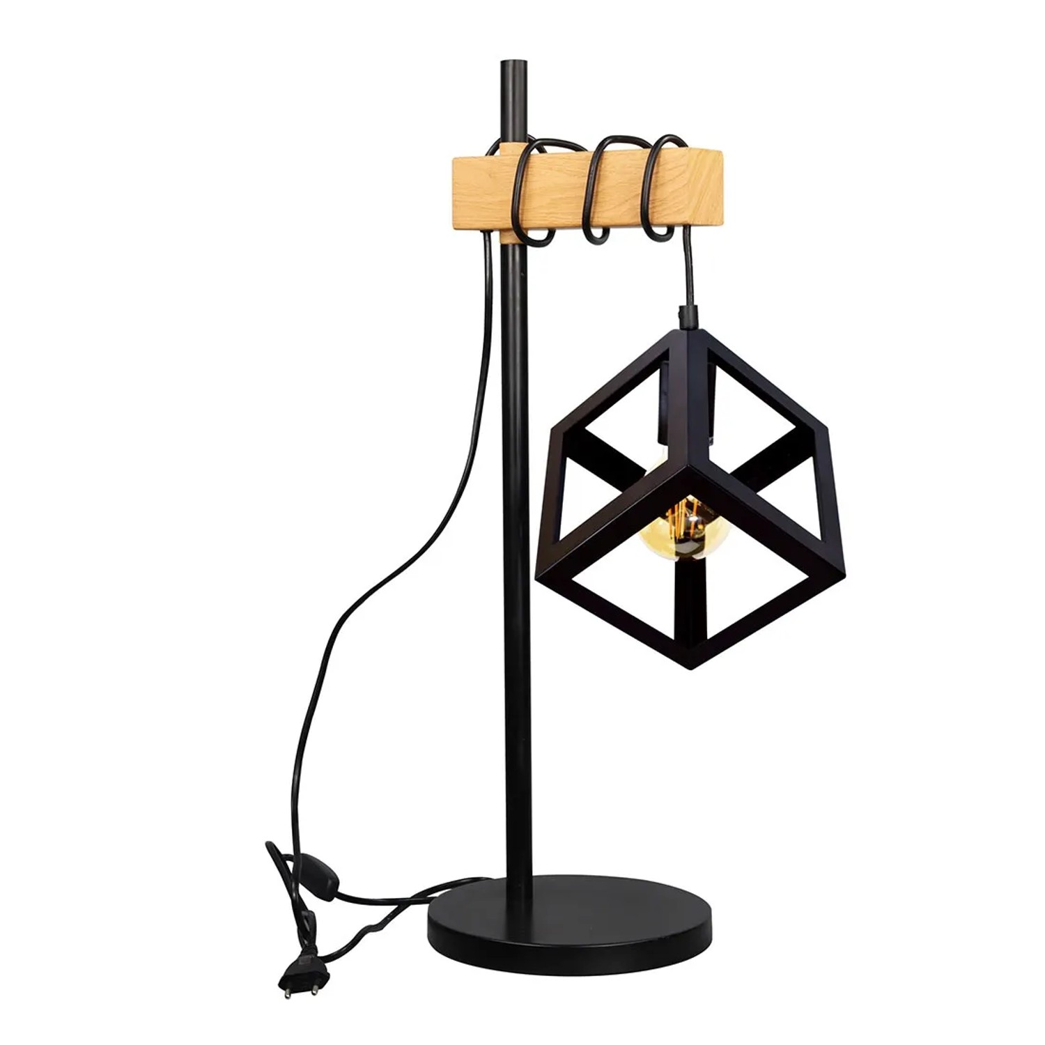 Goldlux Lampa stołowa SWEDEN WOOD 1xE27 20W czerń+drewno
