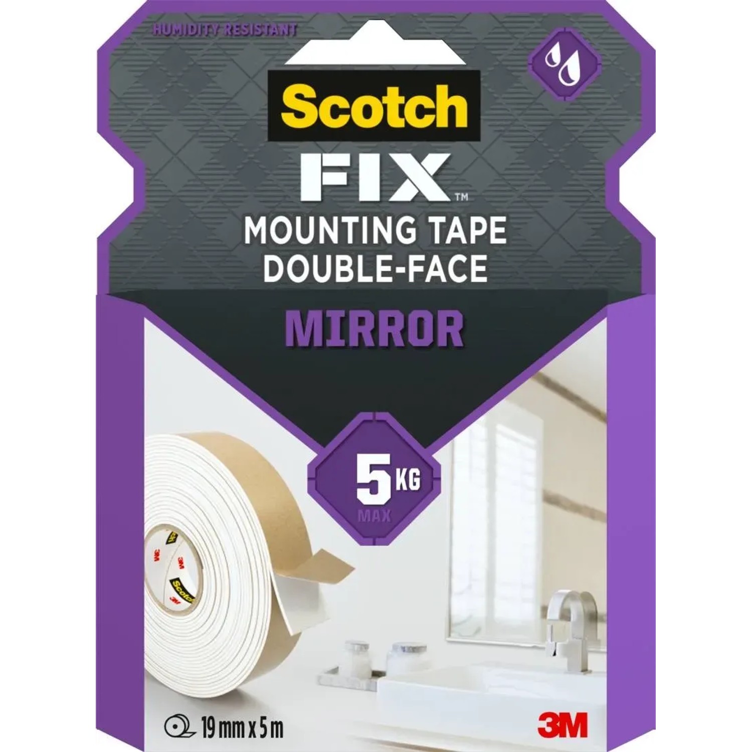 3M Scotch-Fix Dwustronna taśma montażowa do luster, 19 mm x 5 m - 1 rolka
