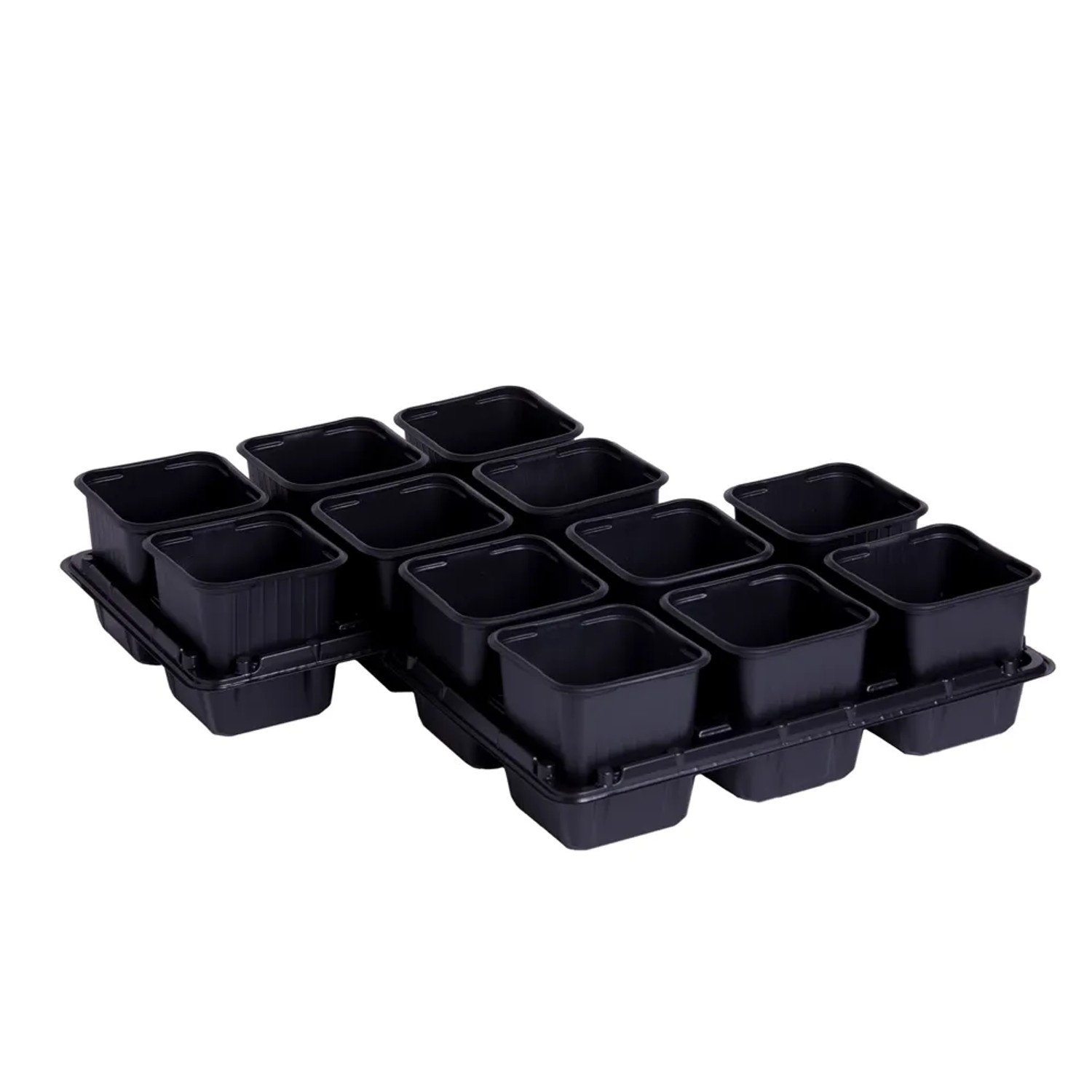 Doniczka kwadratowa 8cm zestaw 12szt.+2 tace