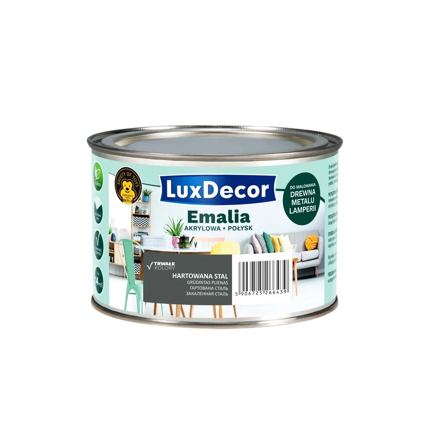 LuxDecor Emalia akrylowa do drewna i metalu połysk hartowana stal 400 ml