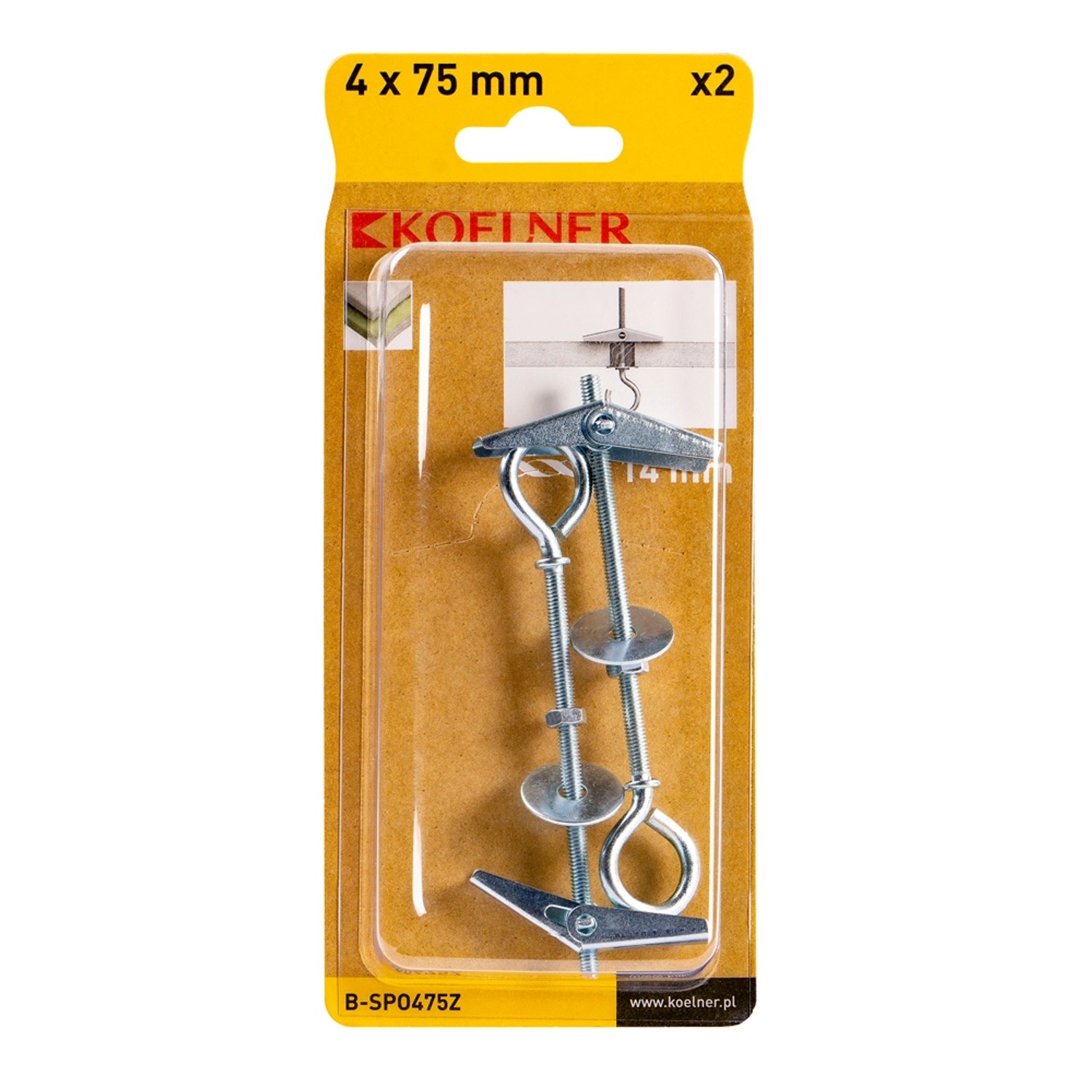 Koelner Kotwa metalowy parasolowy 4x75mm hak zamknięty 2szt.