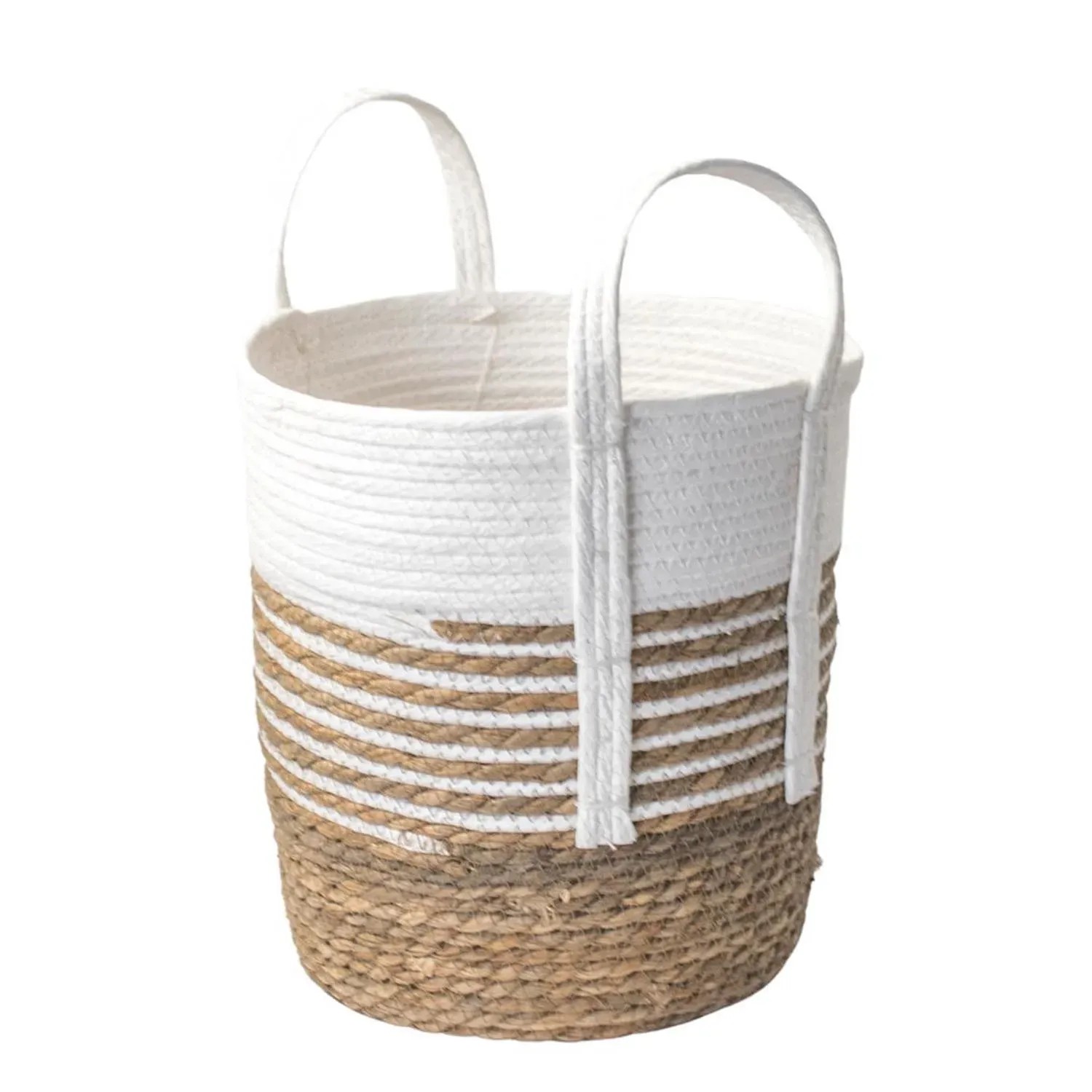 Kosz pleciony z uszami biały M - 27 x 27 x 30 cm