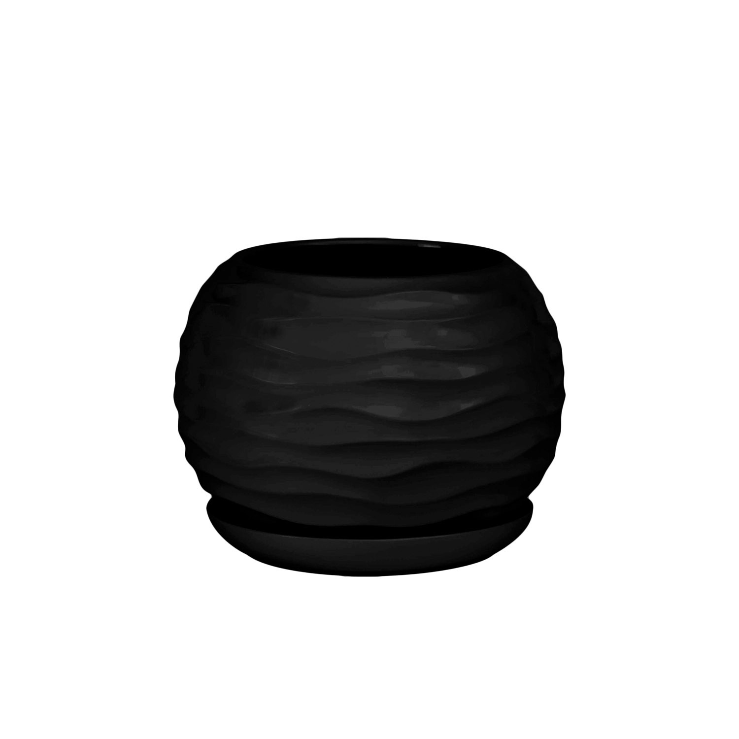 Doniczka z podstawką Kula Duna czarny mat - 18 cm