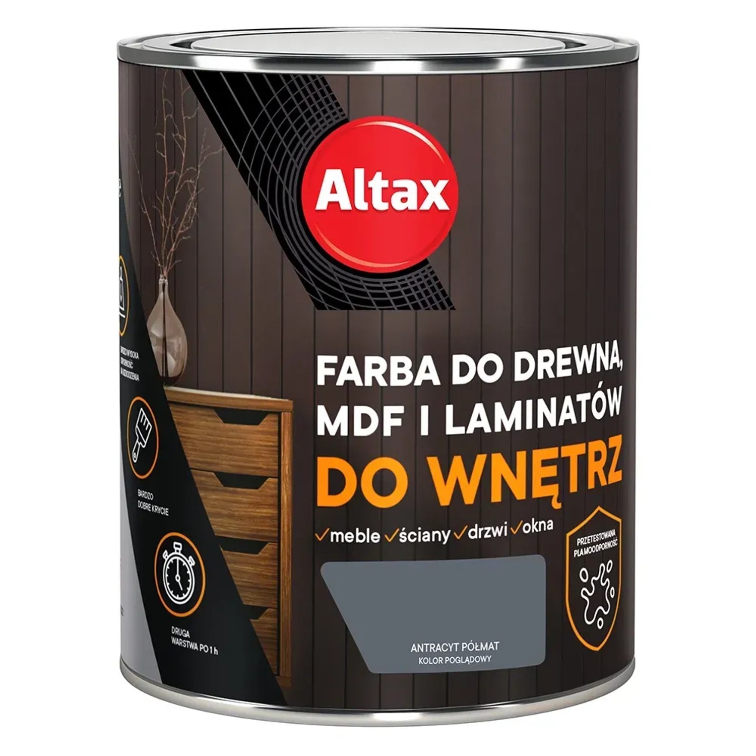 Farba do drewna ALTAX do wnętrz antracyt 750 ml