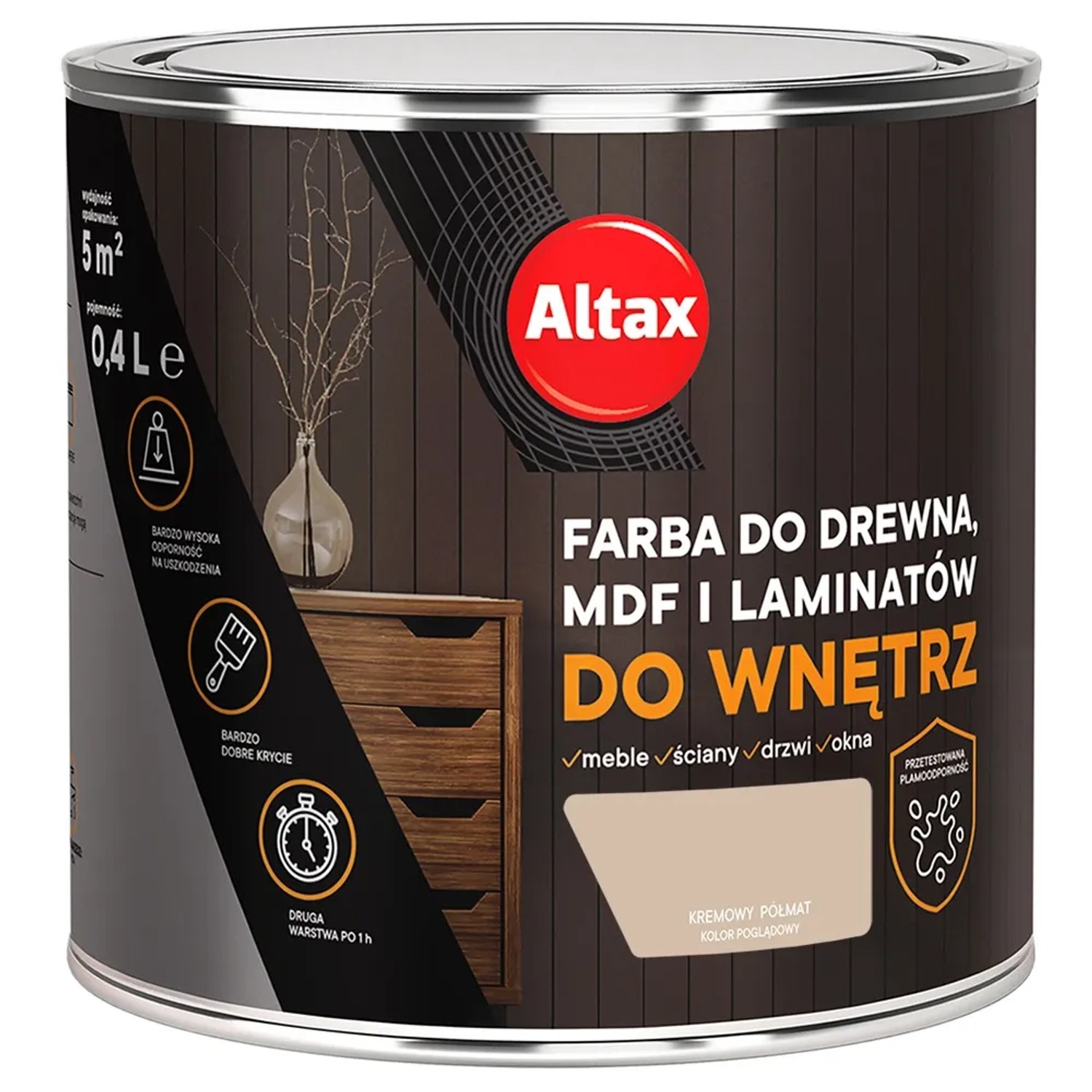 Farba do drewna ALTAX do wnętrz kremowy 400 ml