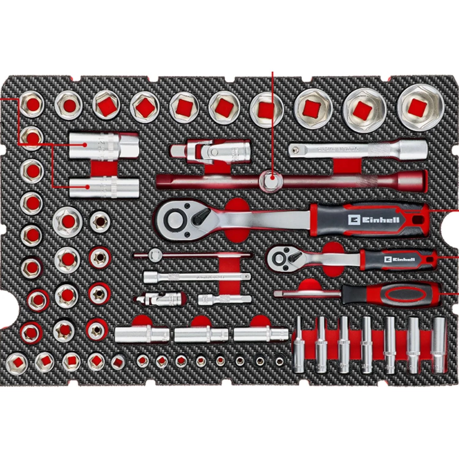Einhell Wkład piankowy z zestawem kluczy nasadowych do walizki E-CASE - 60 cz.